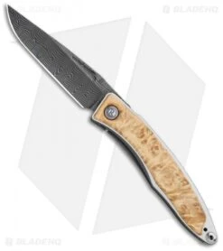 Chris Reeve Mnandi Folding Knife Box Elder Burl Inlay (2.75" Damascus)
