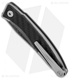 Chris Reeve Mnandi Left Handed Knife Carbon Fiber (2.75" Basketweave Damascus) -Benchmadess Zone Chris Reeve Mnandi Left Handed Carbon Fiber Basketweave Damascus BHQ 90356 er spine