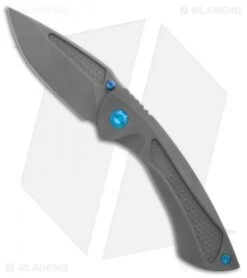 EOS Dorado Frame Lock Knife Bead Blast Ti W/ Blue Hardware (3.6" Bead Blast)