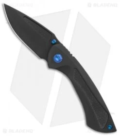 EOS Dorado Frame Lock Knife Black DLC Ti W/ Blue Hardware (3.6" Black)