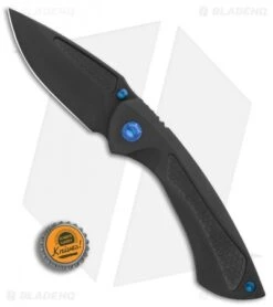EOS Dorado Frame Lock Knife Black DLC Ti W/ Blue Hardware (3.6" Black) -Benchmadess Zone EOS Dorado 507 Ti DLC Blue HW DLC BHQ 86322 er bottlecap