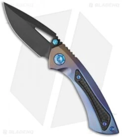 EOS Dorado S Frame Lock Knife Flamed Titanium/CF (3" Black DLC)