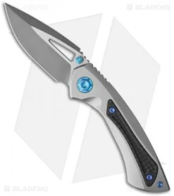 EOS Dorado S Frame Lock Knife Satin Titanium/CF Blue Highlights (3" Two-Tone)