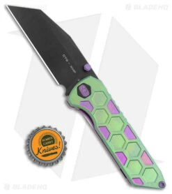 EOS Micro Surgeon Frame Lock Knife Green/Purple Joker (3.25" Black CTS-XHP) -Benchmadess Zone EOS Micro Surgeon FL Antique Green Purple Joker Ti Black BHQ 176957 jr bottlecap