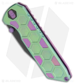EOS Micro Surgeon Frame Lock Knife Green/Purple Joker (3.25" Black CTS-XHP) -Benchmadess Zone EOS Micro Surgeon FL Antique Green Purple Joker Ti Black BHQ 176957 jr spine
