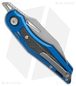 EOS Urchin Friction Folding Knife Blue Ti/Black CF (3.125" Stonewash Nitro-V) -Benchmadess Zone EOS Urchin Fricktion Folding Ti Blue black CF SW BHQ 98757 jr side