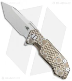 Hinderer Knives Half Track Tanto Knife Paw Engraved Bronze Ti (2.75" Stonewash)