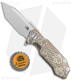 Hinderer Knives Half Track Tanto Knife Paw Engraved Bronze Ti (2.75" Stonewash) -Benchmadess Zone Hinderer Half Track Tanto Paw Engraved Bronze Ti SW BHQ 78112 jr bottlecap