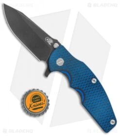 Hinderer Knives Jurassic Frame Lock Knife Textured Black/Blue (3.5" Black SW) -Benchmadess Zone Hinderer Knives FL Textured Blue Black G 10 Black SW BHQ 135672 jr bottlecap 2
