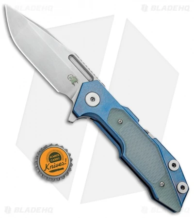 Hinderer Knives Full Track Spanto Knife Blue Ti/Green G-10 (3.75" Stonewash) 7 Hinderer Knives Full Track Spanto Knife Blue Ti/Green G-10 (3.75" Stonewash) - Image 5