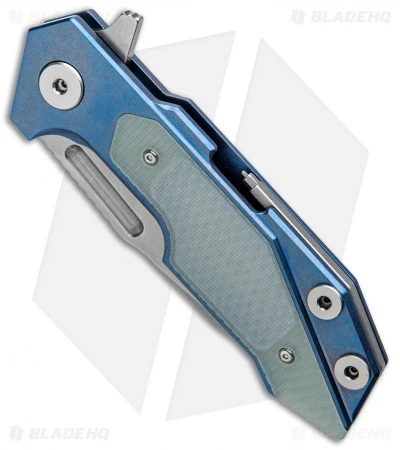 Hinderer Knives Full Track Spanto Knife Blue Ti/Green G-10 (3.75" Stonewash) 4 Hinderer Knives Full Track Spanto Knife Blue Ti/Green G-10 (3.75" Stonewash) - Image 2