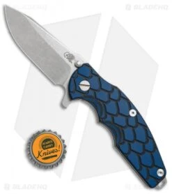 Hinderer Knives Jurassic Frame Lock Knife Blue/Black G-10 (3.375" Stonewashed) -Benchmadess Zone Hinderer Knives Jurassic black blue G10 sw BHQ 70966 er size