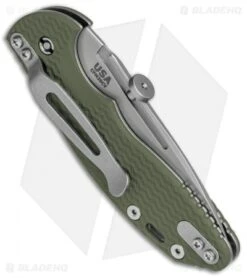 Hinderer Knives XM Slippy Slicer Slip Joint Knife OD Green G-10 (3" Stonewash) -Benchmadess Zone Hinderer Knives Slippy XM 18 Slicer Slip Joint Green G 10 SW BHQ 77310 jr side