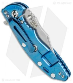 Hinderer Knives XM-18 3.5 Bowie Frame Lock Knife Blue/Black (Stonewash) -Benchmadess Zone Hinderer Knives XM 18 3.5 Bowie FL Blue Black SW BHQ 117537 jr side