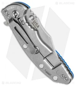 Hinderer Knives XM-18 3.5 Bowie Frame Lock Knife Blue G-10 (Stonewash) -Benchmadess Zone Hinderer Knives XM 18 3.5 Bowie FL Blue G 10 SW BHQ 28143 jr side