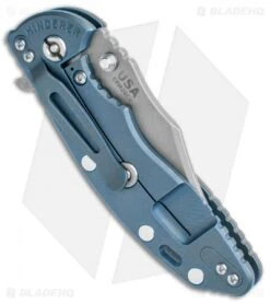 Hinderer Knives XM-18 3.5 Bowie Frame Lock Knife Grey G-10 Battle Blue (WF) -Benchmadess Zone Hinderer Knives XM 18 3.5 Bowie FL Gray G 10 Battle Blue Working BHQ 117516 jr side