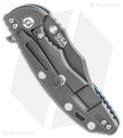 Hinderer Knives XM-18 3.5 Bowie Frame Lock Knife Blue G-10 (Battle Black) -Benchmadess Zone Hinderer Knives XM 18 3.5 Bowie Frame Lock Knife Blue G 10 Battle Black BHQ 121313 LS Side