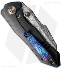 WE Knife Co. High-Fin Frame Lock Knife Black Titanium (3" Damascus) WE22005-DS1 -Benchmadess Zone WE High Fin Black Damascus jr side
