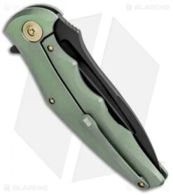 WE Knife Co. 608N Frame Lock Knife Green Titanium (4" Black Stonewash) -Benchmadess Zone WE Knife Co 608N FL Green Ti Black SW BHQ 85489 jr side