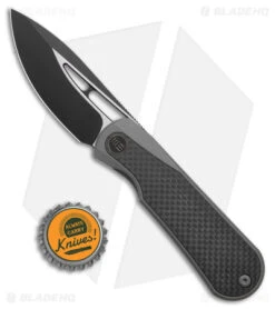 WE Knife Co. Baloo Frame Lock Knife Black Ti/Twill CF (3.3" Black SW) WE21033-2 -Benchmadess Zone WE Knife Co Baloo FL Black Ti Twill CF Black SW BHQ 165211 jr bottlecap