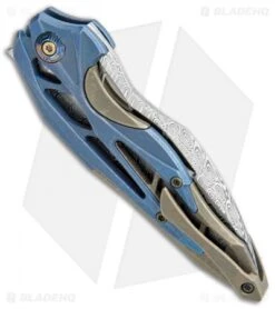 WE Knife Co. Isham Arrakis Knife Blue/Brown Ti (3.5" Damasteel) 906DS-1 -Benchmadess Zone WE Knife Co Isham Arrakis Blue Brown Damasteel BHQ 110931 jr side