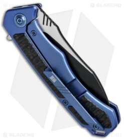 WE Knife Co. Minitor Flipper Knife Blue Ti/CF (3.4" Black) 801A -Benchmadess Zone WE Knife Co Minitor Knife Blue Ti CF Black 801A BHQ 82585 jr side