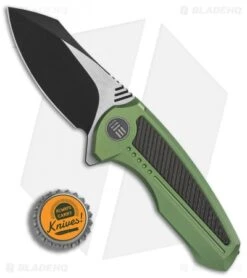 We Knife Co. Valiant Frame Lock Knife Green Titanium/CF (3" Black) 717E -Benchmadess Zone WE Knife Co Valiant Green Ti CF black 717E BHQ 79301 er bottlecap
