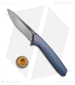 WE Knife Co. 604M Frame Lock Knife Blue Titanium (3.8" Black, Satin) -Benchmadess Zone WE Knife FL Satin Black Ti Blue WE604M BHQ 67598 jr bottlecap 2