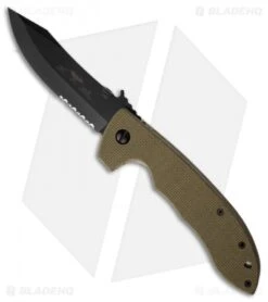 Emerson CQC-8 BTS Jungle Green Bowie Knife W/ Wave (3.9" Black Serr)