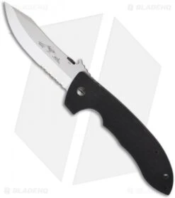 Emerson Super CQC-8 SFS Bowie Folding Knife W/ Wave (4.3" Stonewash Serr)