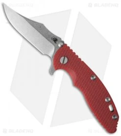 Hinderer Knives XM-18 3.5 Bowie Frame Lock Knife Red G-10/Blue Ti (Stonewash)