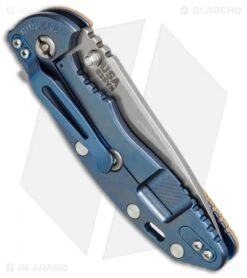 Hinderer Knives XM-18 3.5 Slicer Frame Lock Knife Tan G-10/Blue Ti (Stonewash) -Benchmadess Zone hinderer xm 18 slicer tan blue BHQ 49431 dl side